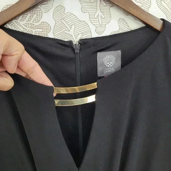 Vince Camuto Black Knee-Length Dress With Gold Neck Detail & 3/4 Sleeves Size 6 - Picture 3 of 7